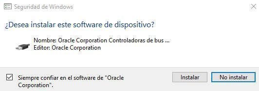 Crear una Máquina Virtual en Windows 10 con VirtualBox 23 Debes aceptar la instalación del software en tu dispositivo