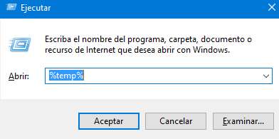 ejecutar acceder a la carpeta de temporales utilizando la opción de ejecutar