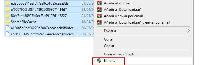 Eliminar archivos Seleccionar todos los archivos para eliminarlos y lipiar toda la caché en windows 10