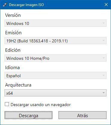 Descargar Imagen ISO Rufus Seleccionar las características de la ISO de Windows 10 para descargar en Rufus
