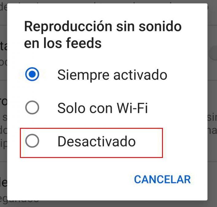 Desactivado Seleccionar Desactivado