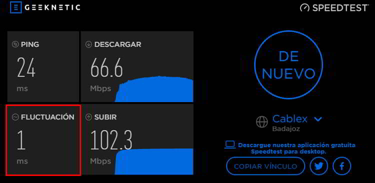 Fluctuación Fluctación de la conexión a internet tras hacer un test de velocidad