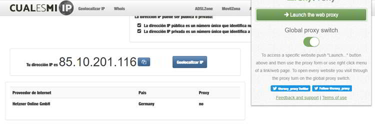 Extensión Proxy Comprbar la direción IP utilizando la extensión de CroxyProxy