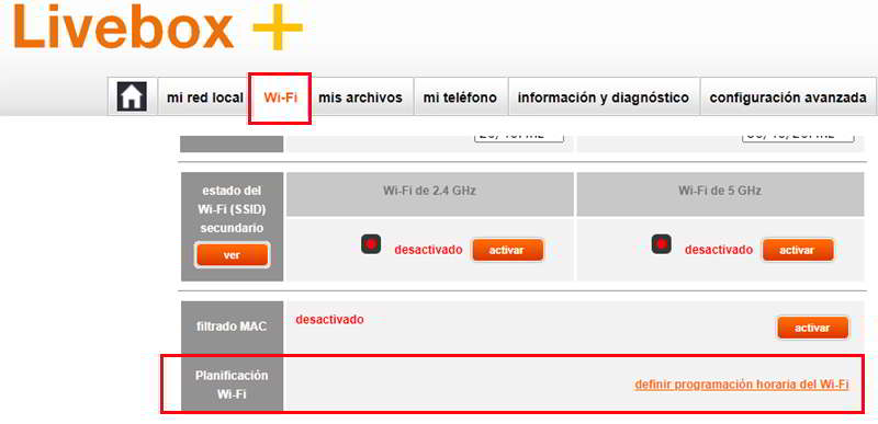 Planificiación Wi-Fi Configurar el control parental en un router Livebox+