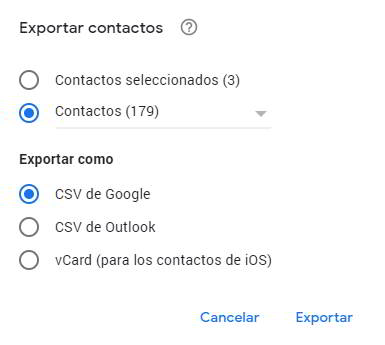 Exportar contactos