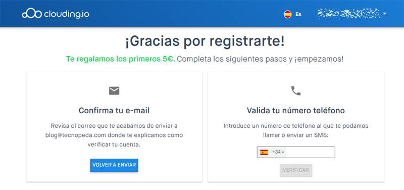 Registro Completar Registro en Clouding para crear un servidor VPS