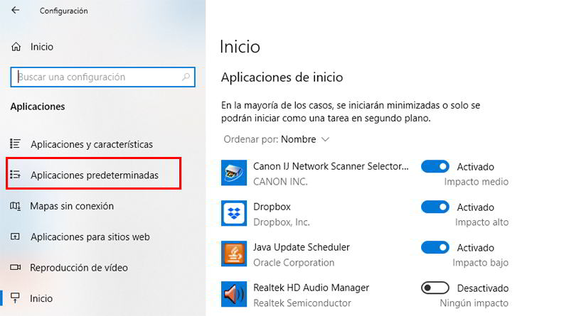 Un Virus ha Cambiado las Extensiones de todos los Archivos 2 Configuración de aplicaciones en Windows 10