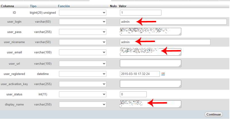 Editar Datos de tabla en base de datos