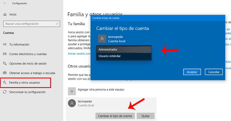 Ajustes de Familia y otros usuarios en Windows 10
