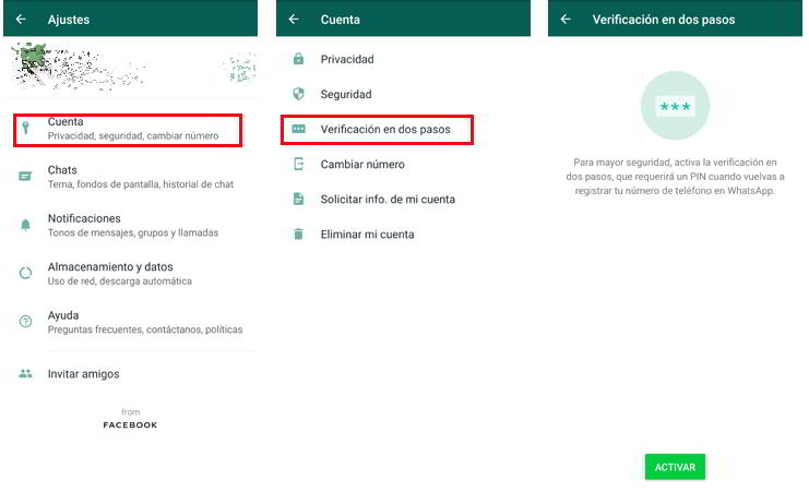 Activar la verificación en dos pasos en Whatsapp