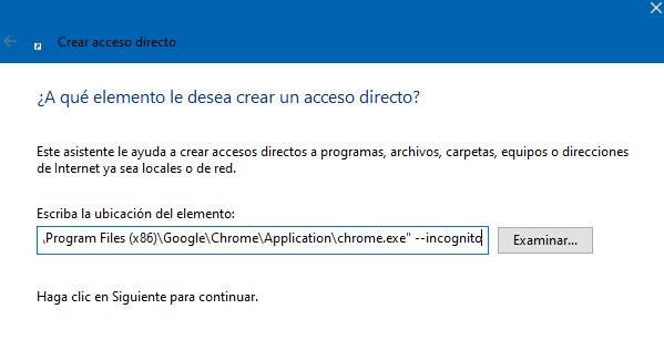 poner incognito en acceso directo