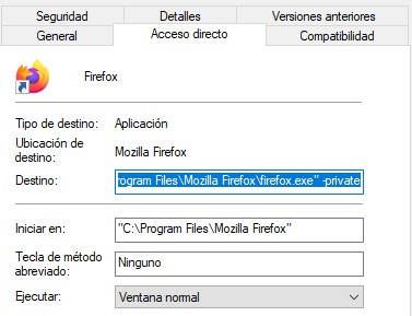 añadir el atributo -private en firefox