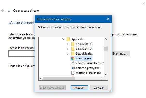 escribir la ruta a chrome.exe