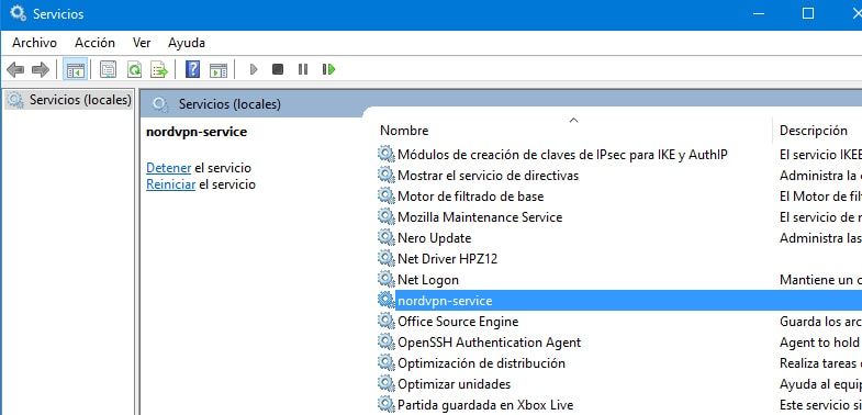 panel de servicios en windows 10