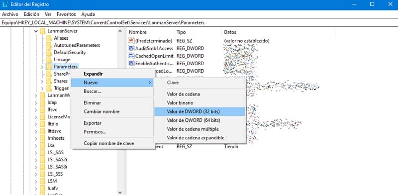 Añadir nuevo registro para aumentar la velocidad de internet en windows 10