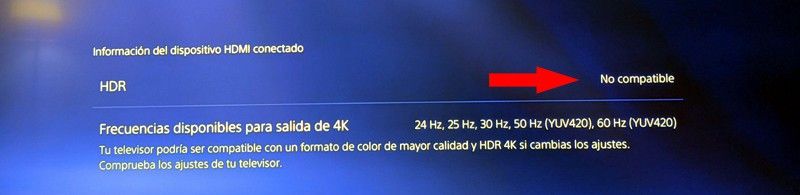 HDR No Compatible al configurar el 4K en una PS5