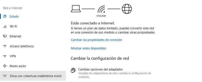 opciones de red e internet en windows 10