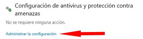 administrar al configuración de antivirus