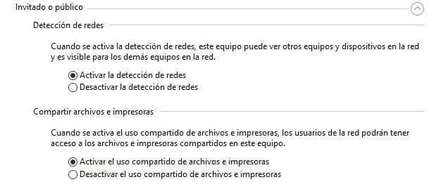 Activar la detección de redes y el uso compartido de archivos para compartir archivos en red