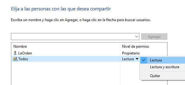 Poner el nivel de permiso deseado para compartir archivos en red