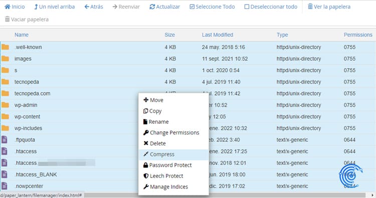 comprimir directorio para migrar wordpress de servidor