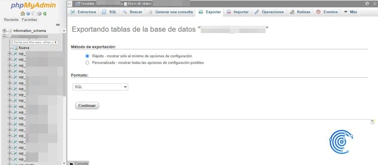 exportar base de datos