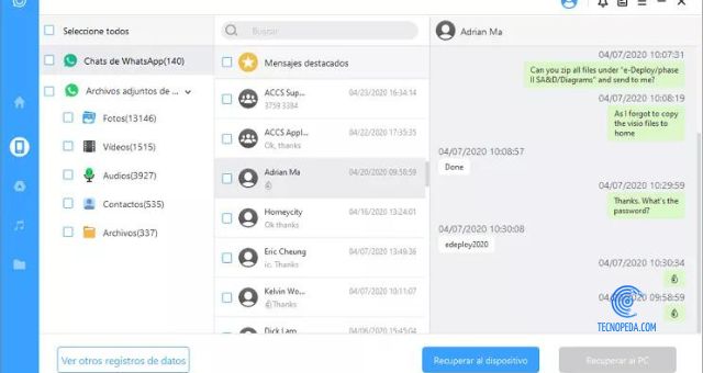 Previa de mensajes borrados