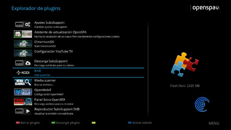 Plugin Kodi instalado en Openspa