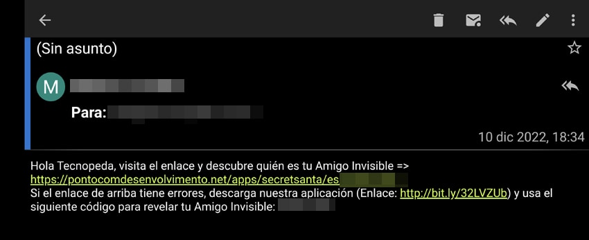 Resultado del sorteo del amiugo invisible por whatsapp