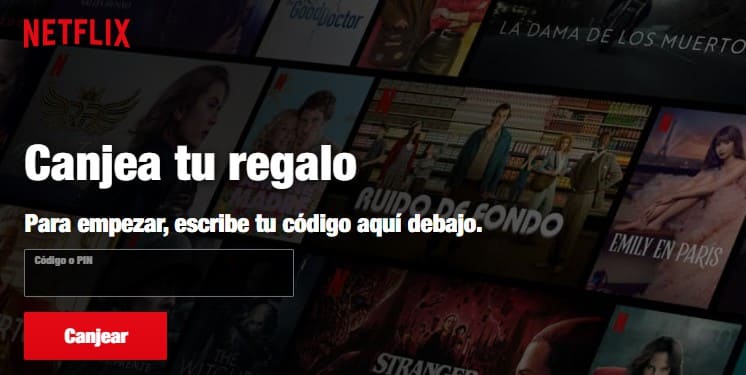 Opción para canjear códigos y pagar Netflix con tarjeta de regalo
