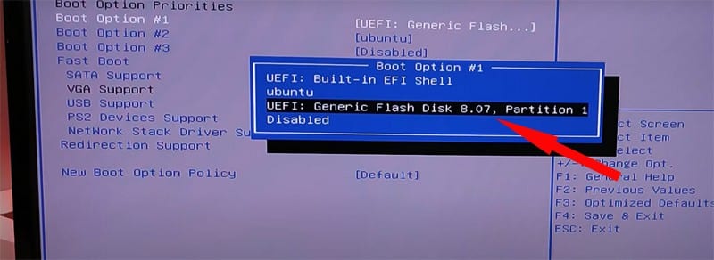 marcar el usb con android tv como inicio del equipo