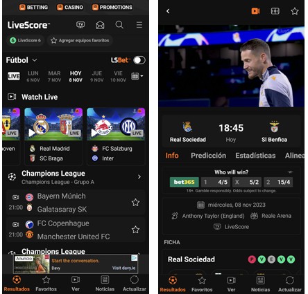 La champions league gratis en Livescore