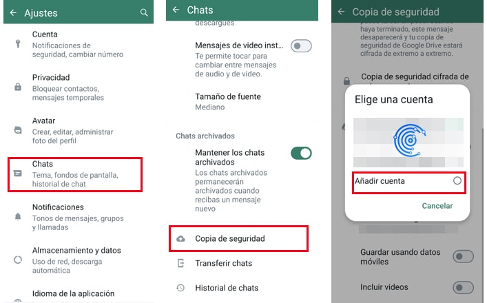 Pasos para utilizar una cuenta secundaria para hacer una copia de seguridad en Whatsapp