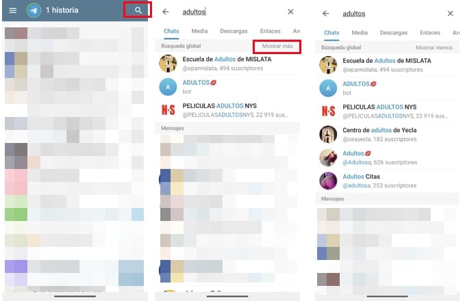 pasos para mostrar los grupos secretos de telegram