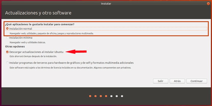 Actualizaciones y otros softwares al instalar Ubuntu