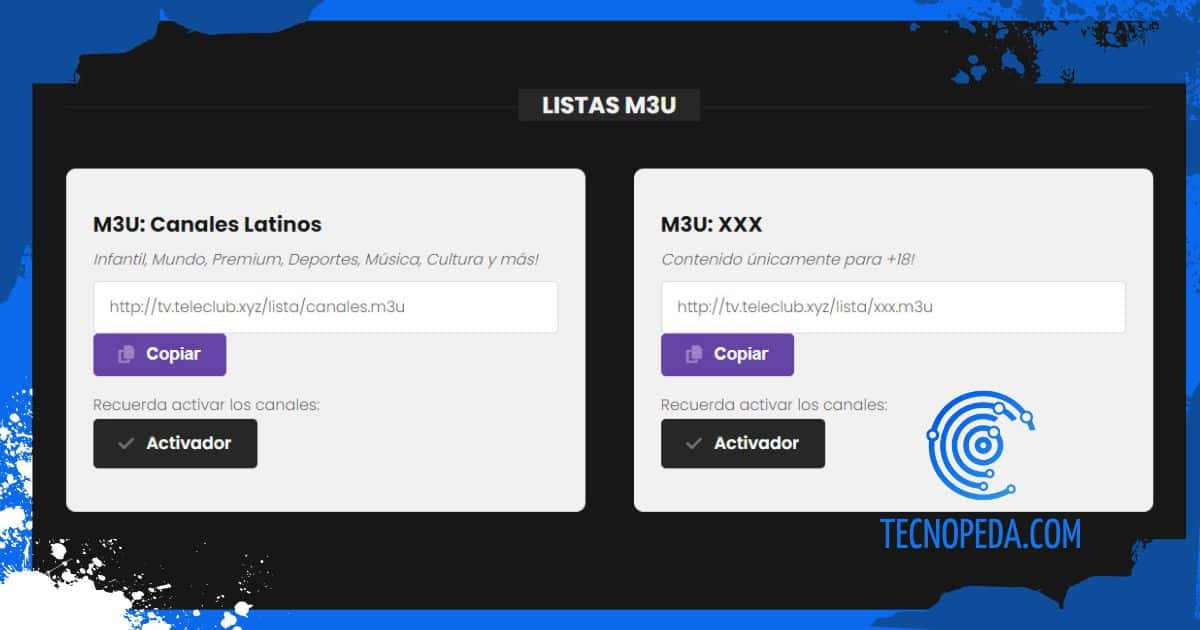 Copiar lista Copiar lista m3u de Teleclub