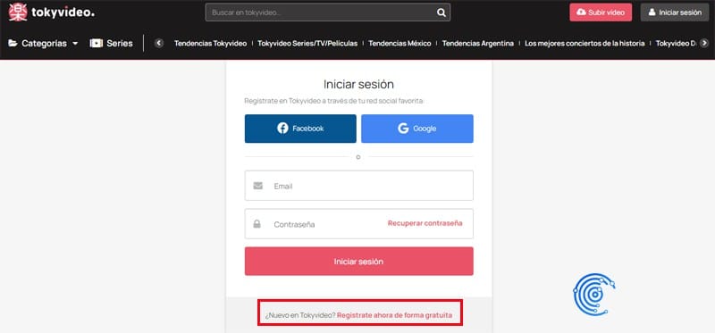 Registrar cuenta en Tokivideo