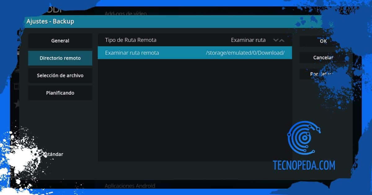 Seleccionar la ruta remota en Kodi Backup