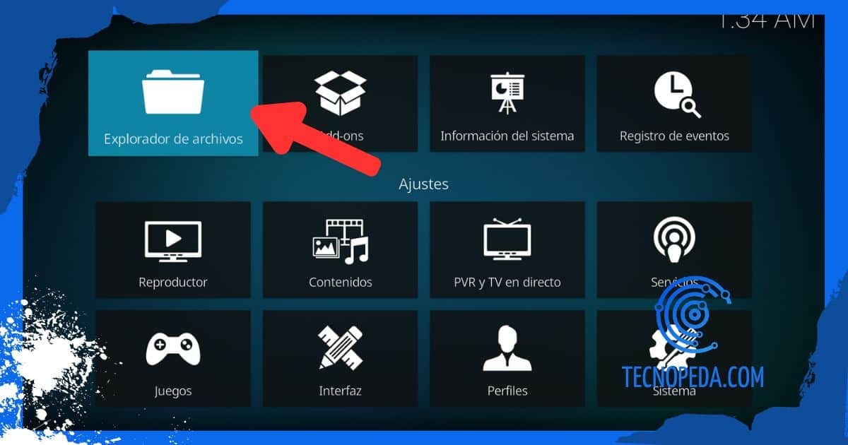 Explorador de Archivos en los ajustes de Kodi