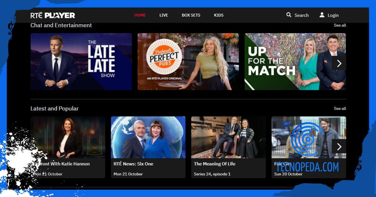Imagen de la plataforma RTÉ Player de Irlanda