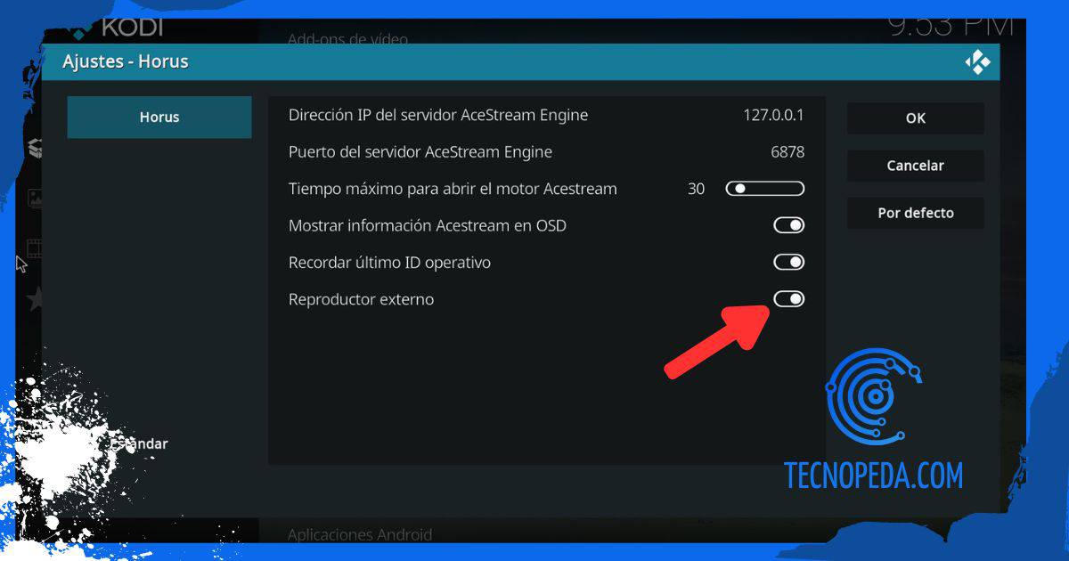 Activar reproductor externo en el addon Horus en Kodi