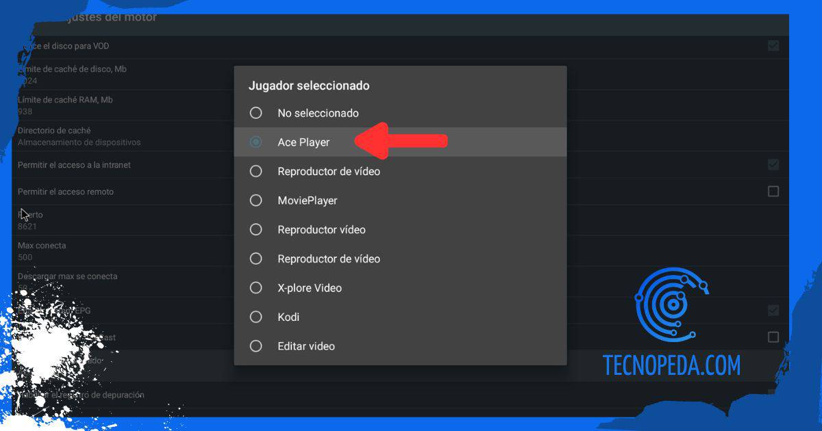 Ace player en jugador seleccionado de Acestream