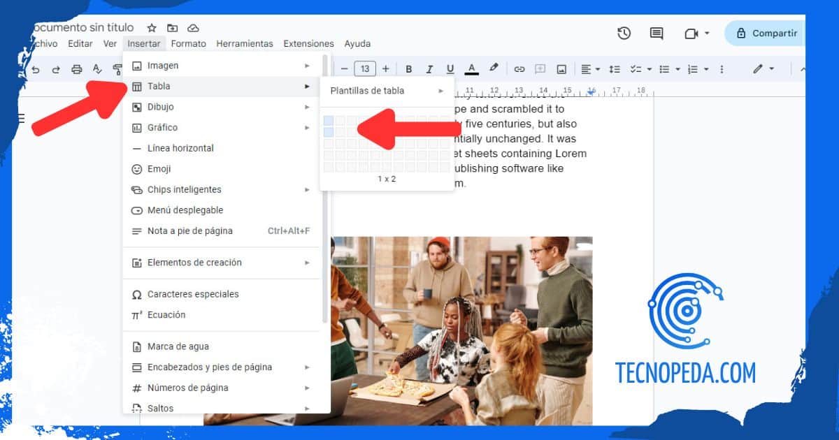 crear una tabla para poner un pie de imagen en Google Docs