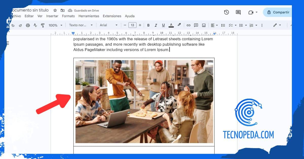 Añadir la imagen a una tabla en Google Docs