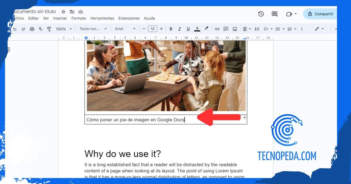 Añadir el texto del pie de imagen a la tabla en Google Docs