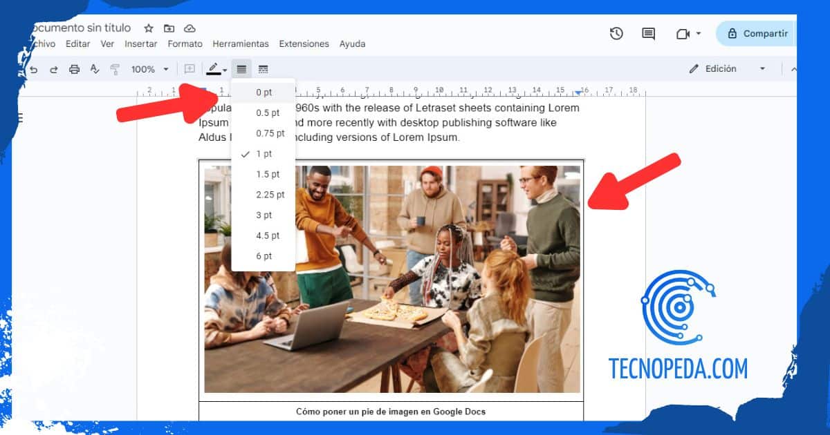 Editar los bordes de una tabla en Google Docs