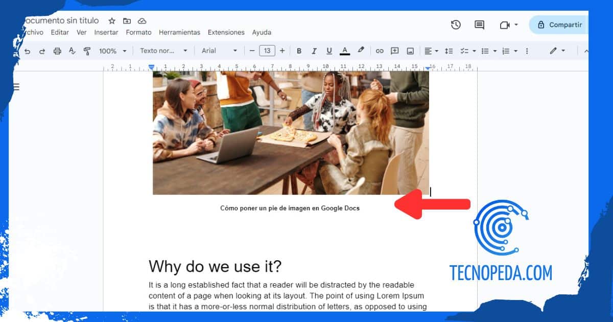 Poner un pie de imagen en Google Docs