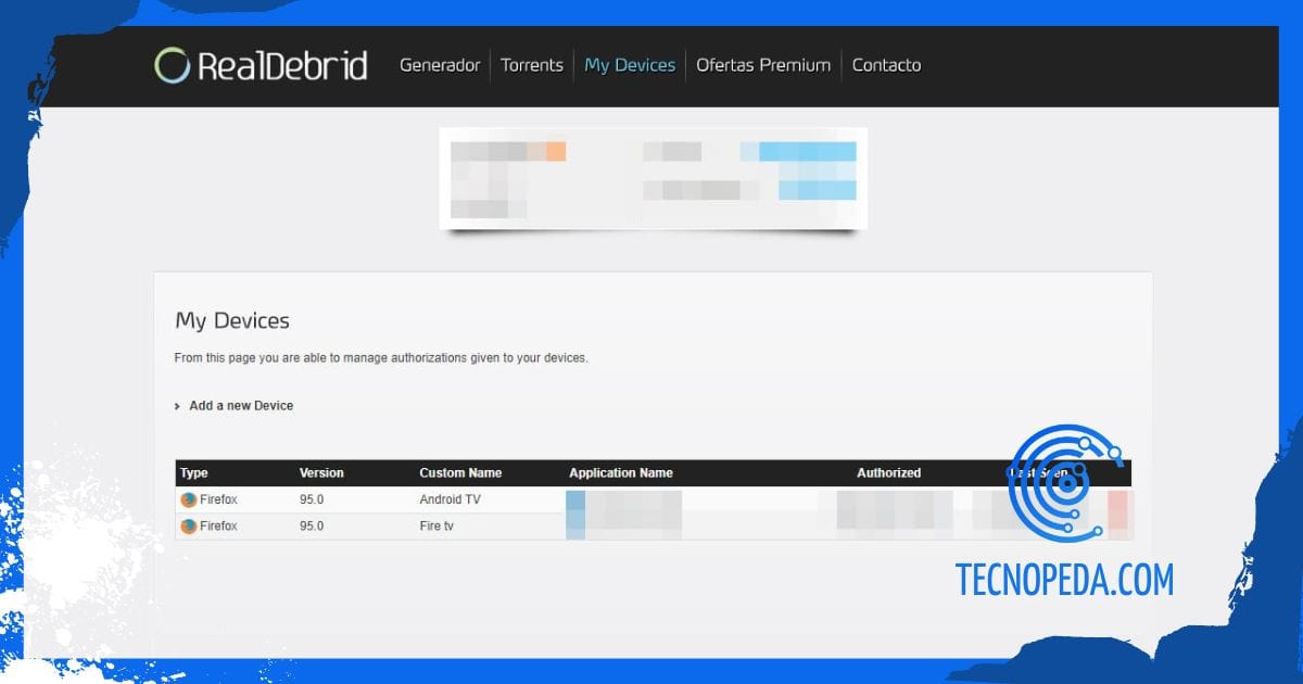 Opciones para añadir dispositivos a Real Debrid