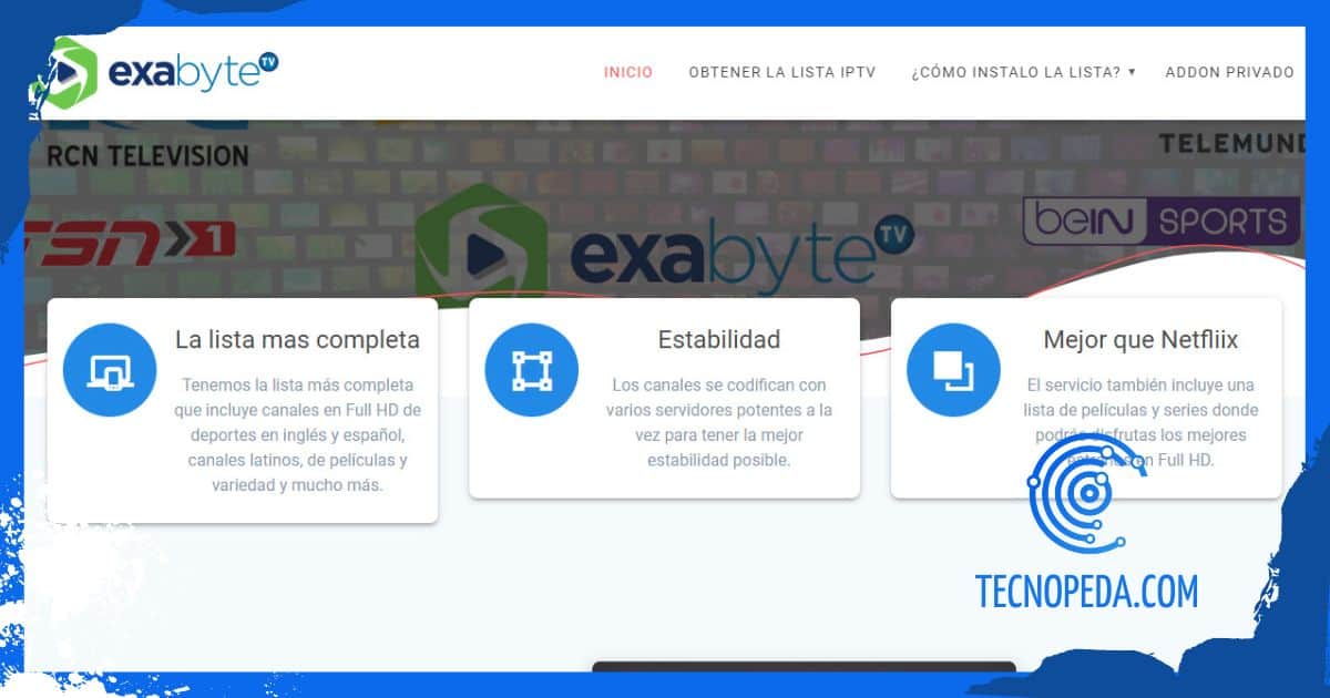 Otra imagen de la web de Listas Exabyte Tv