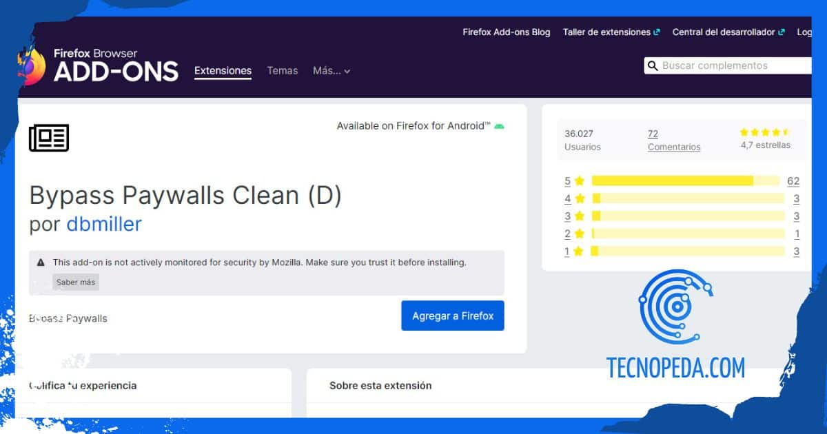 Complemento Bypass Paywalls Clean de Firefox